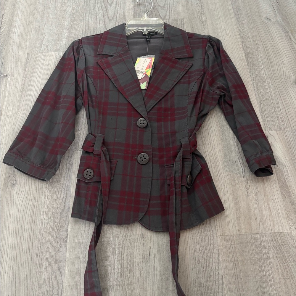 Gray and red blazer